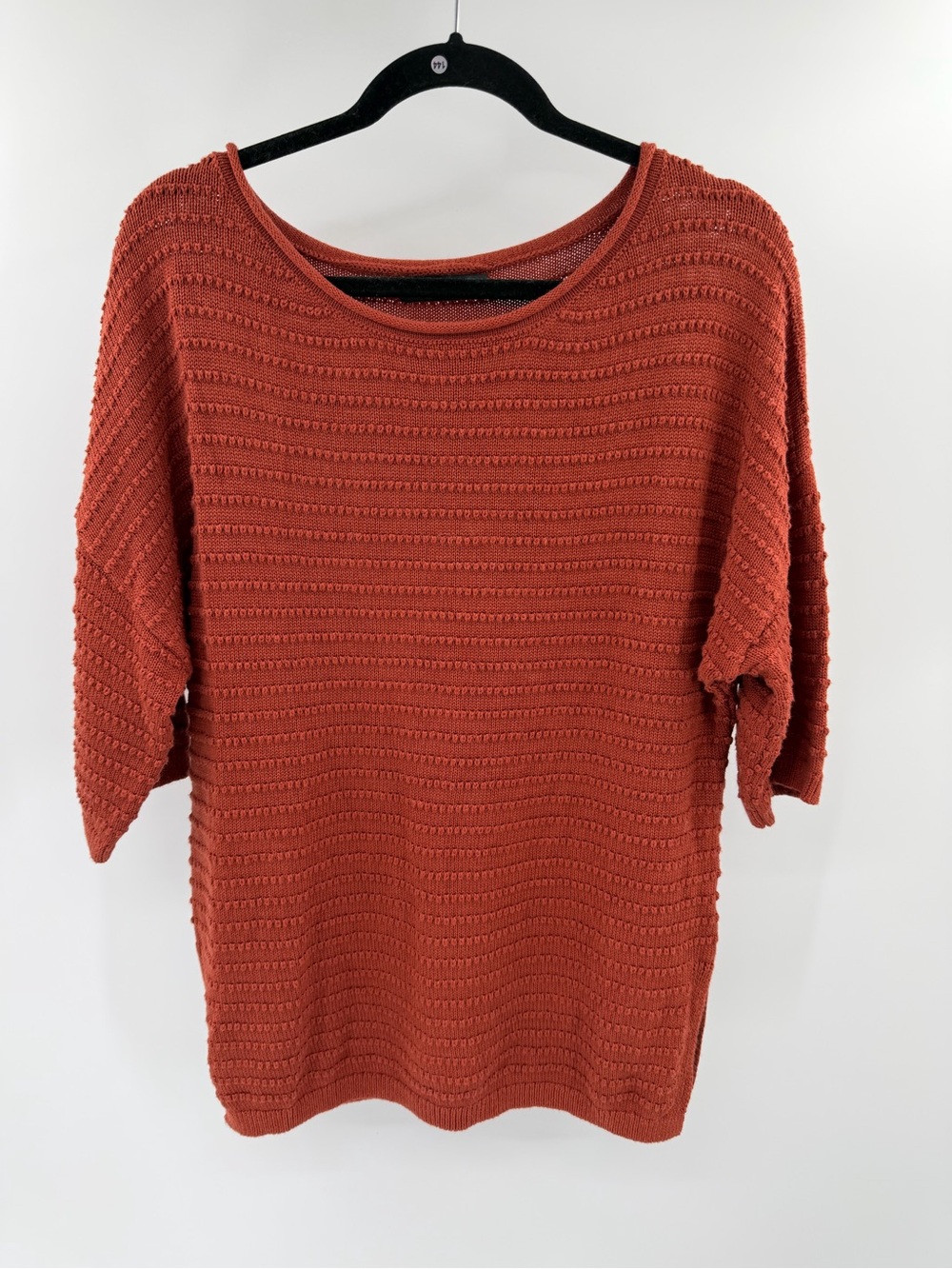 Dokotoo Rust Burnt Orange Textured Knit Women’s Sweater Short Sleeve Medium